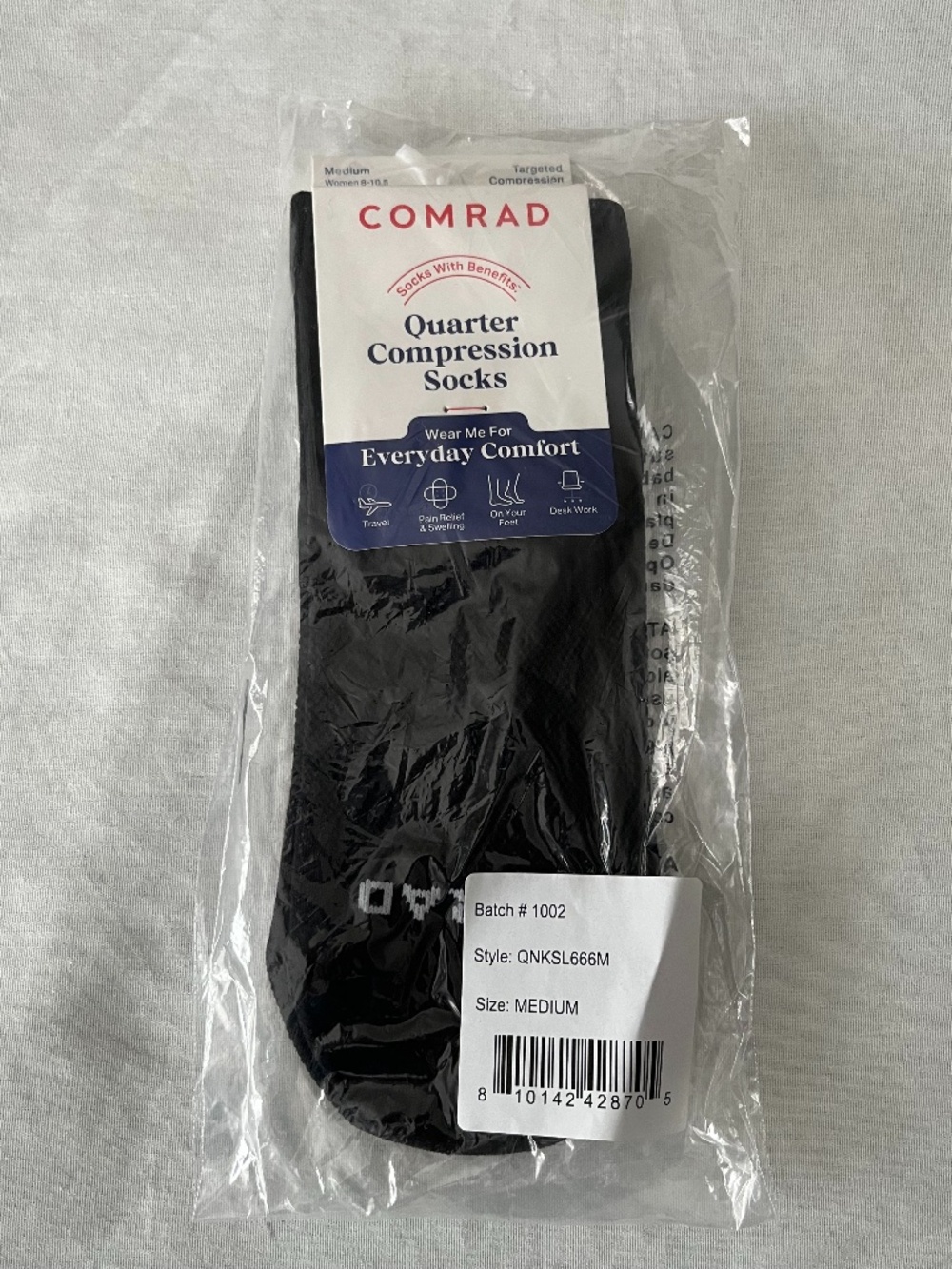 NEW in package Comrad Quarter Ankle Compression Socks Black size medium